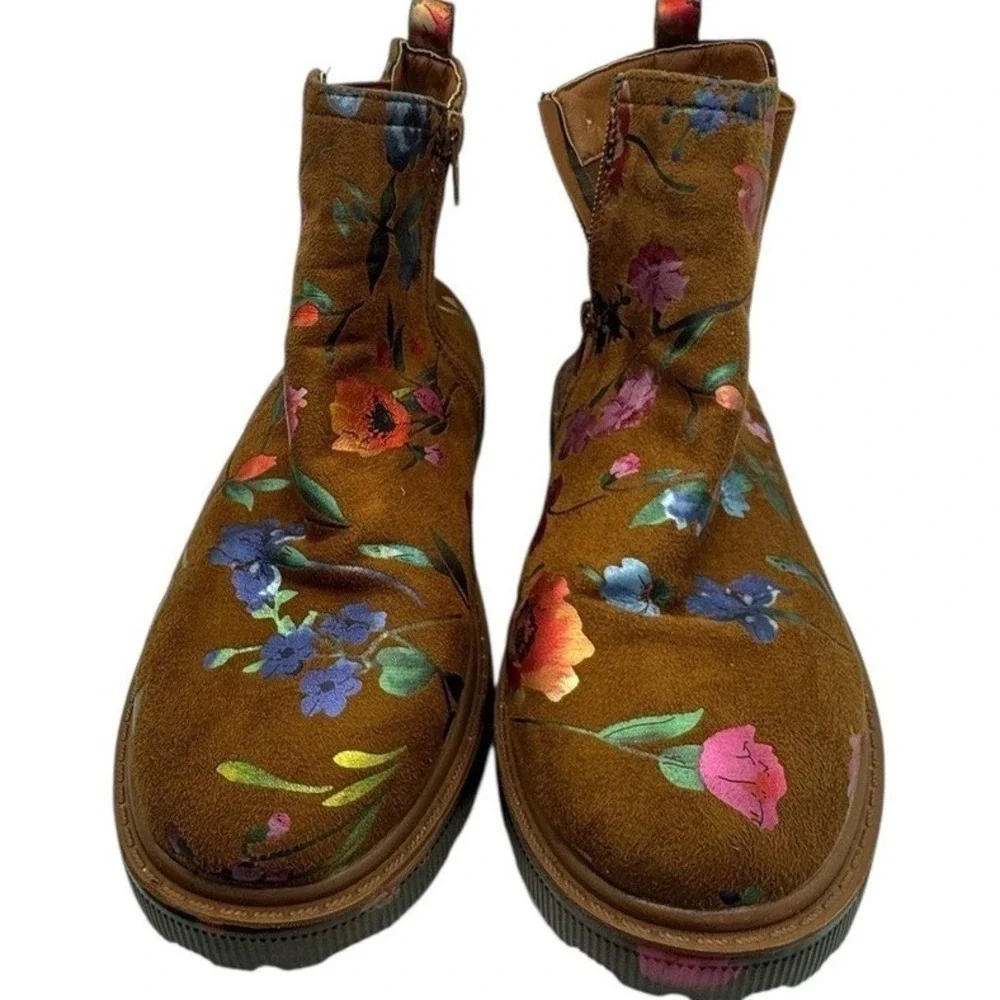 Steve Madden Girl Crystl‎ Floral Suede Chelsea Ankle Boots Brown side Zip 5